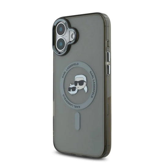 MagSafe Case for Apple iPhone 16, Karl Lagerfeld, IML Metal Karl & Choupette's Heads, Black