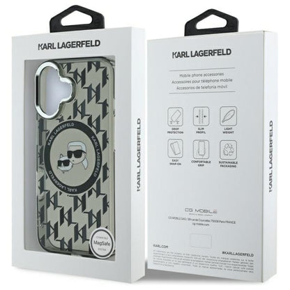 MagSafe Case for Apple iPhone 16, Karl Lagerfeld, IML Monogram Karl & Choupette's Heads, Black