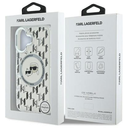 MagSafe Case for Apple iPhone 16, Karl Lagerfeld, IML Monogram Karl & Choupette's Heads, Transparent