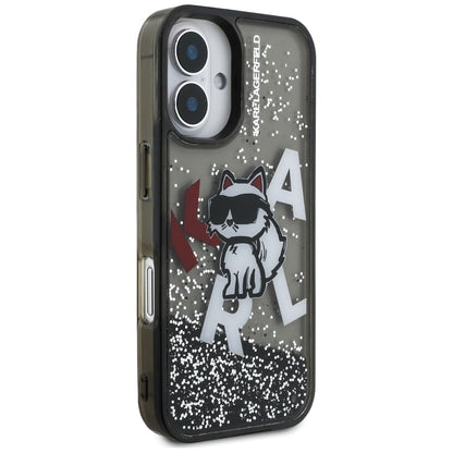 MagSafe Case for Apple iPhone 16, Karl Lagerfeld, Liquid Glitter Choupette Logo, Black