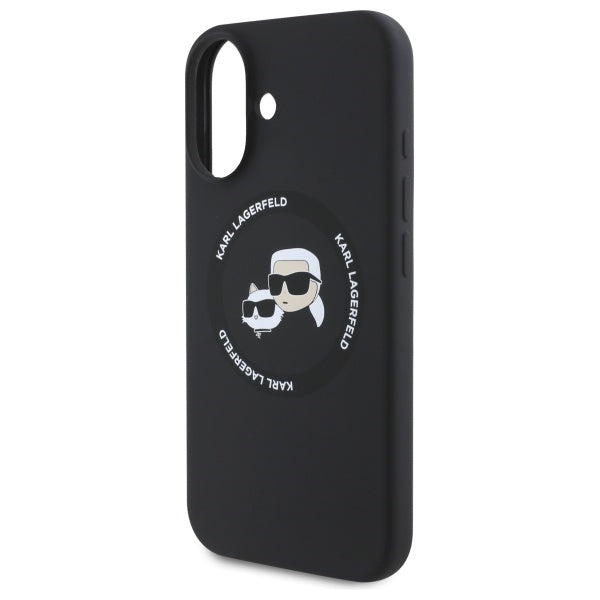 MagSafe Case for Apple iPhone 16, Karl Lagerfeld, Silicone Karl & Choupette's Heads, Black