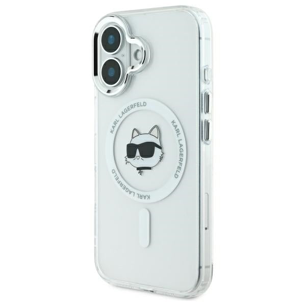 MagSafe Case for Apple iPhone 16 Plus, Karl Lagerfeld, IML Metal Choupette's Head, White