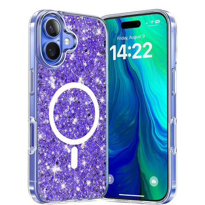 MagSafe Case for Apple iPhone 16 Plus, Techsuit, Sparkly Glitter, Purple