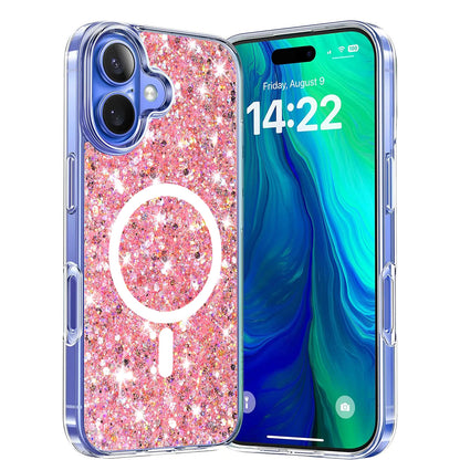 MagSafe Case for Apple iPhone 16 Plus, Techsuit, Sparkly Glitter, Pink