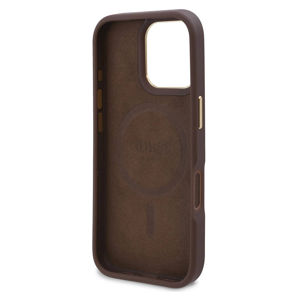 MagSafe Case for Apple iPhone 16 Pro, Guess, 4G Logo Plate, Brown