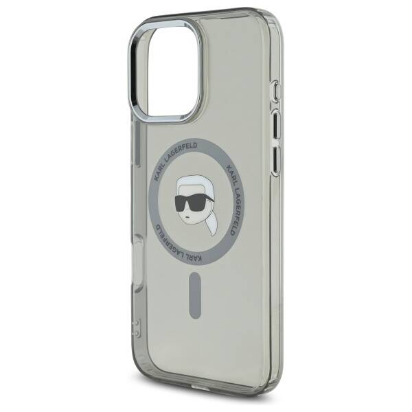 MagSafe Case for Apple iPhone 16 Pro, Karl Lagerfeld, IML Metal Karl's Head, Black