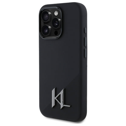 MagSafe Case for Apple iPhone 16 Pro, Karl Lagerfeld, Silicone Shadow Metal Initial, Black