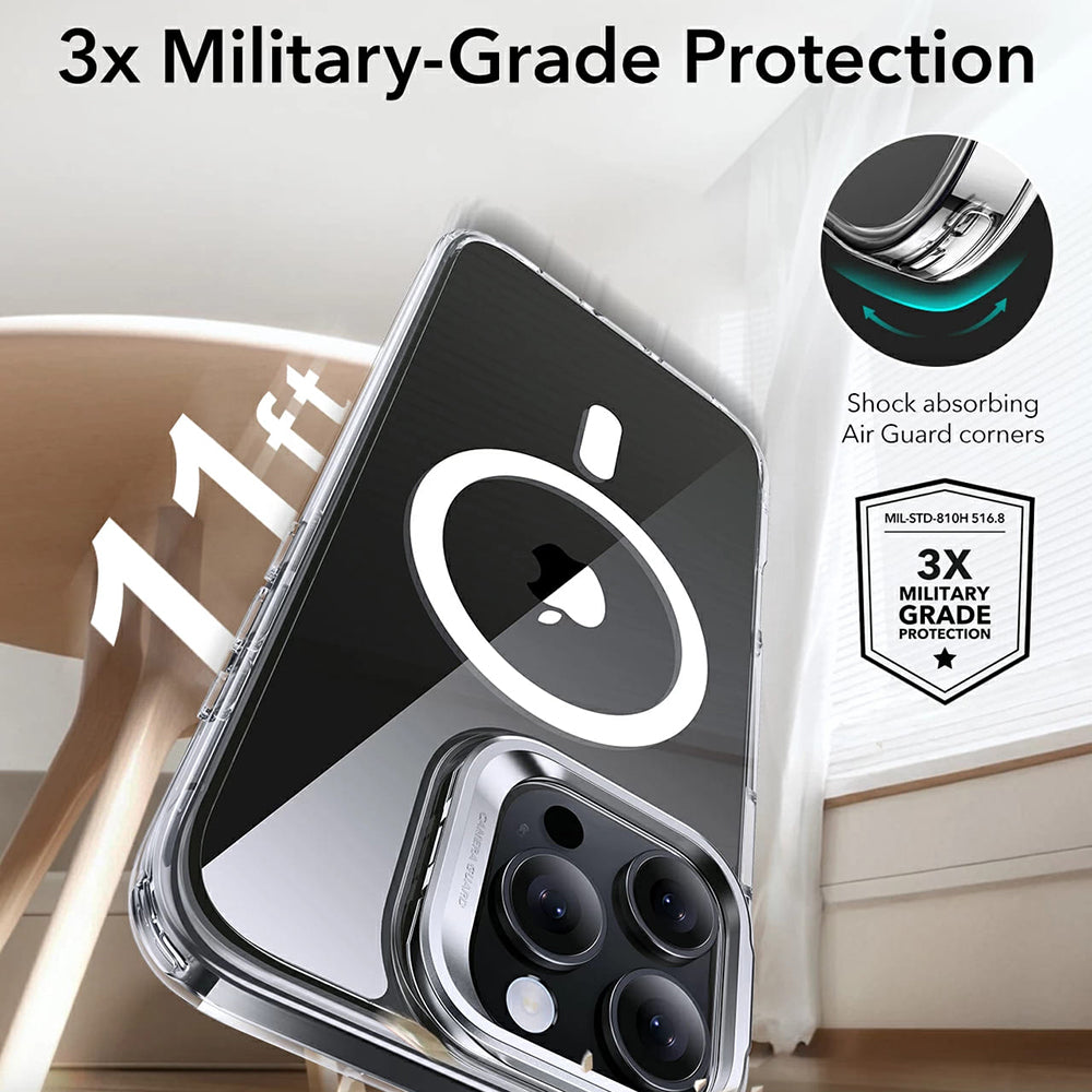 MagSafe Case for Apple iPhone 16 Pro Max, ESR, Classic Hybrid Kickstand, Transparent Gray