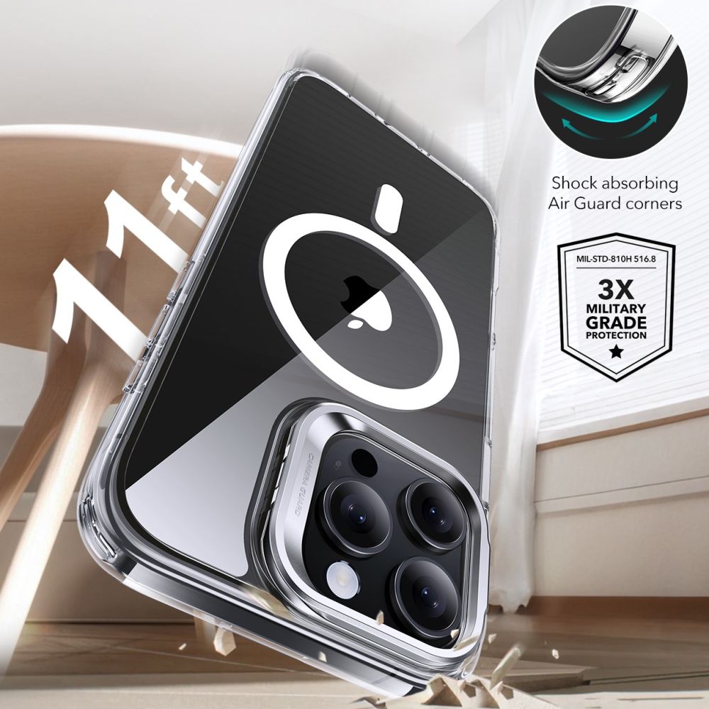 MagSafe Case for Apple iPhone 16 Pro Max, ESR, Classic Hybrid Kickstand with Screen Protector, Transparent