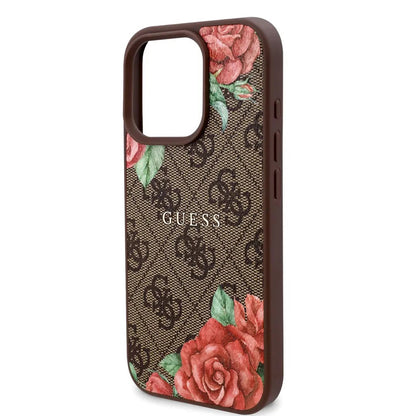 MagSafe Case for Apple iPhone 16 Pro Max, Guess, 4G Flowers Print, Brown