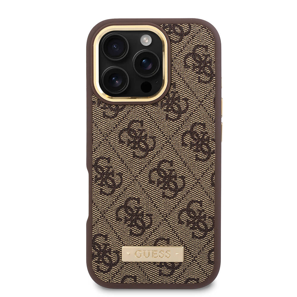 MagSafe Case for Apple iPhone 16 Pro Max, Guess, 4G Logo Plate, Black