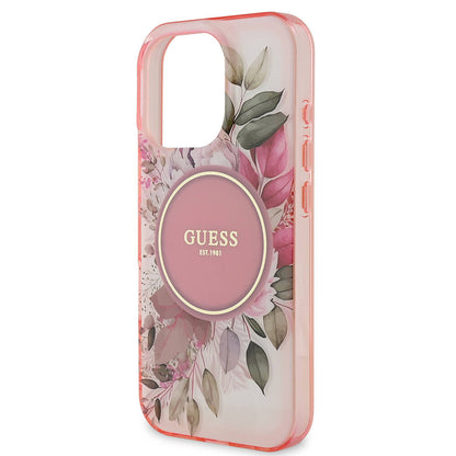 MagSafe Case for Apple iPhone 16 Pro Max, Guess, IML Flower & Tonal Circle, Pink