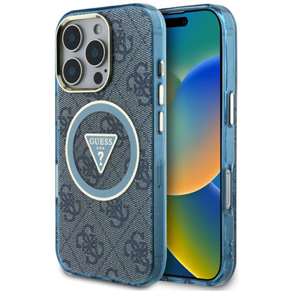 MagSafe Case for Apple iPhone 16 Pro Max, Guess, IML Glitter 4G Circle Triangle, Blue