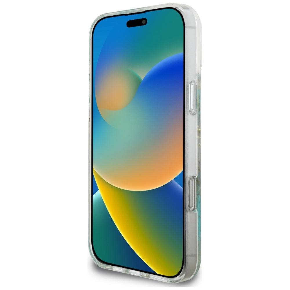 MagSafe Case for Apple iPhone 16 Pro Max, Guess, Resin Flowers and Glitter, Turquoise