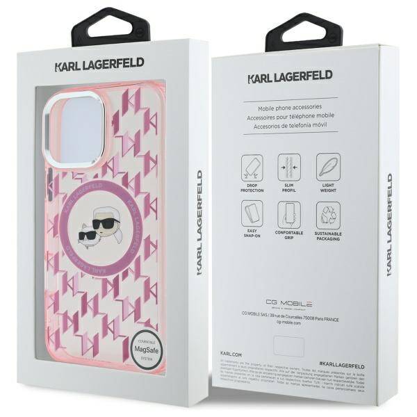 MagSafe Case for Apple iPhone 16 Pro Max, Karl Lagerfeld, IML Monogram Karl & Choupette's Heads, Pink