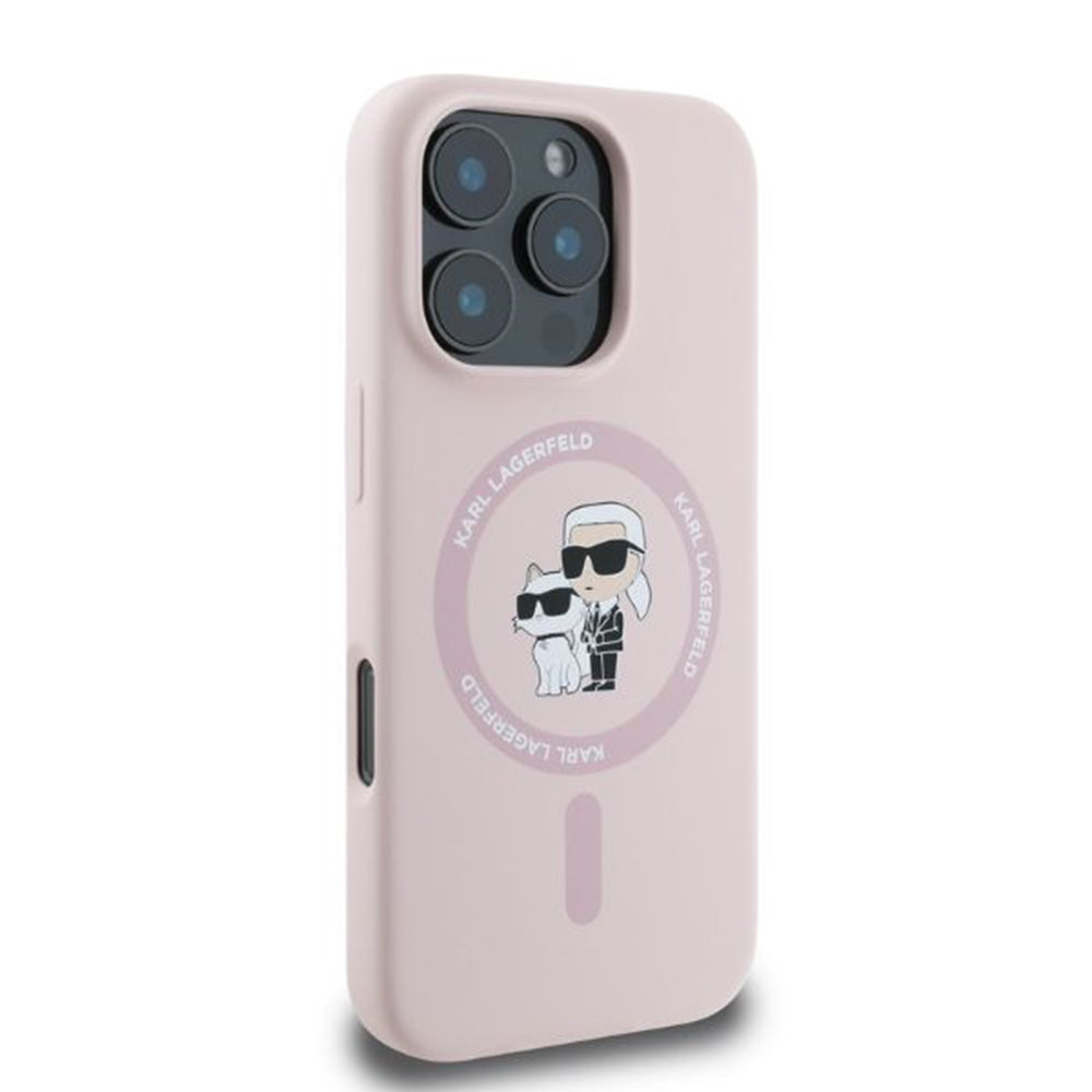 MagSafe Case for Apple iPhone 16 Pro Max, Karl Lagerfeld, Silicone Ring Karl & Choupette, Pink