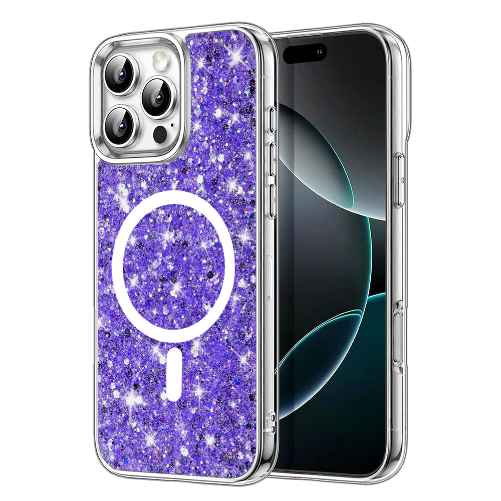 MagSafe Case for Apple iPhone 16 Pro, Techsuit, Sparkly Glitter, Purple