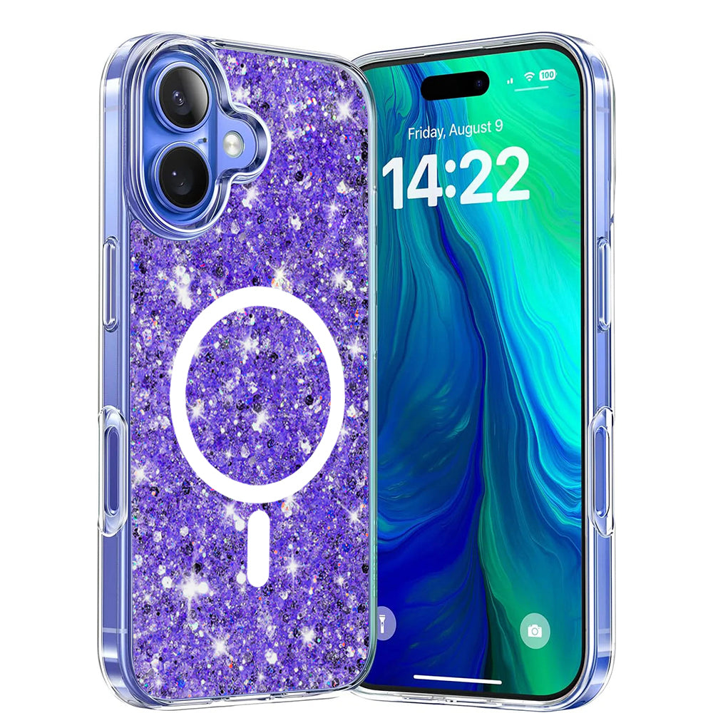 MagSafe Case for Apple iPhone 16, Techsuit, Sparkly Glitter, Purple