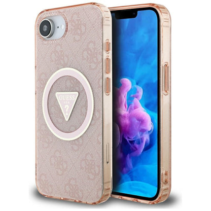 MagSafe Case for Apple iPhone 16e, Guess, IML Glitter 4G Circle Triangle, Pink