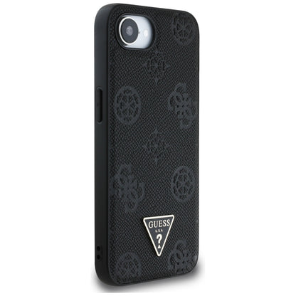 MagSafe Case for Apple iPhone 16e, Guess, Peony Grained Hot Stamp Triangle, Black