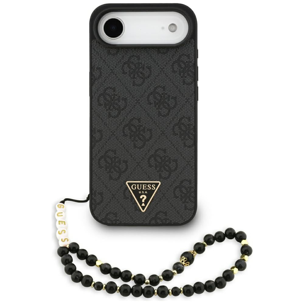 MagSafe Case for Apple iPhone 17 Air, Guess, 4G Triangle Logo with Cord Strap, Black
