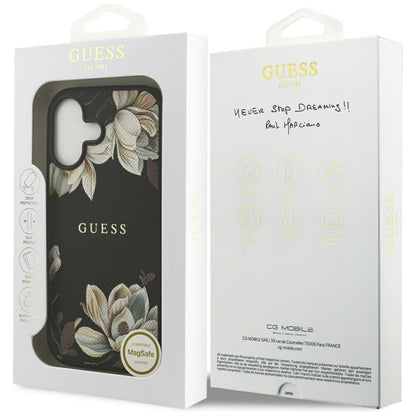 MagSafe Case for Apple iPhone 17, Guess, Grained Flowers, Black