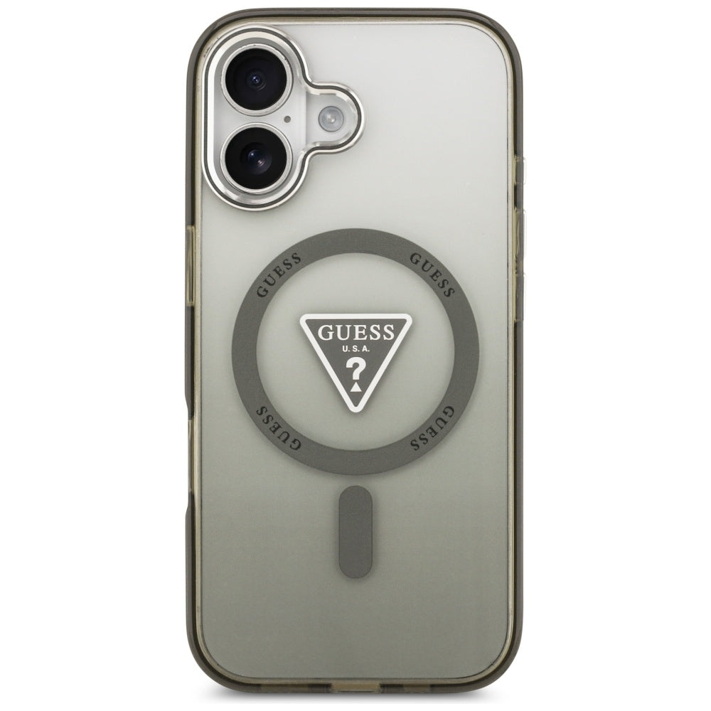 MagSafe Case for Apple iPhone 17, Guess, IML Gradient Triangle Logo, Silver Khaki