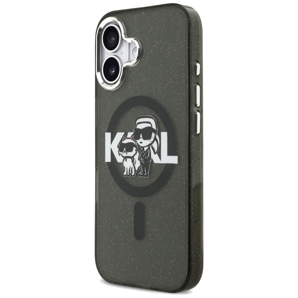 MagSafe Case for Apple iPhone 17, Karl Lagerfeld, IML Sketch Logo Glitter Karl & Choupette, Black