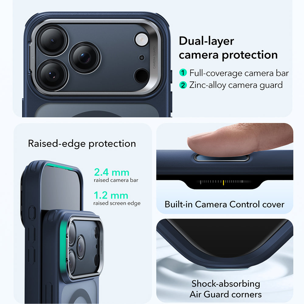 MagSafe Case for Apple iPhone 17 Pro, ESR, Classic Hybrid Kickstand, Satin Blue