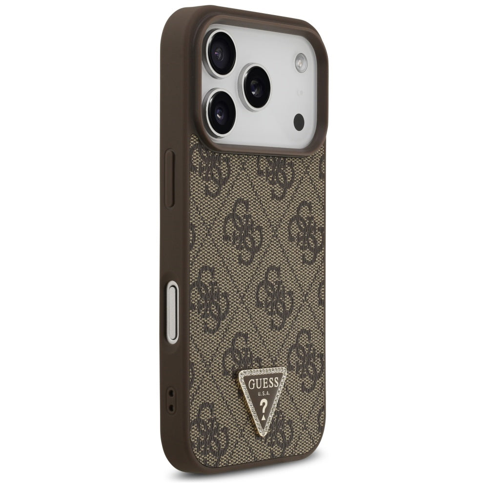 MagSafe Case for Apple iPhone 17 Pro, Guess, 4G Triangle Strass, Brown