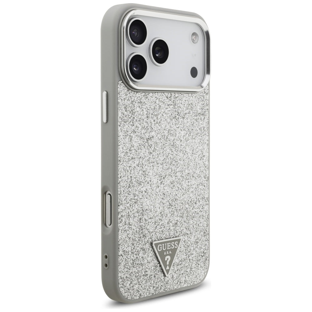 MagSafe Case for Apple iPhone 17 Pro, Guess, Glitter Triangle Logo, Silver