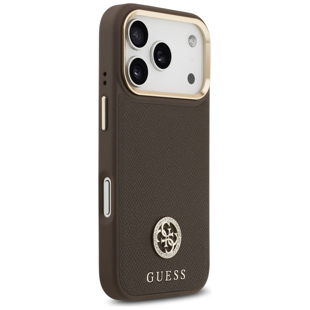 MagSafe Case for Apple iPhone 17 Pro, Guess, Grained Strass Logo, Brown