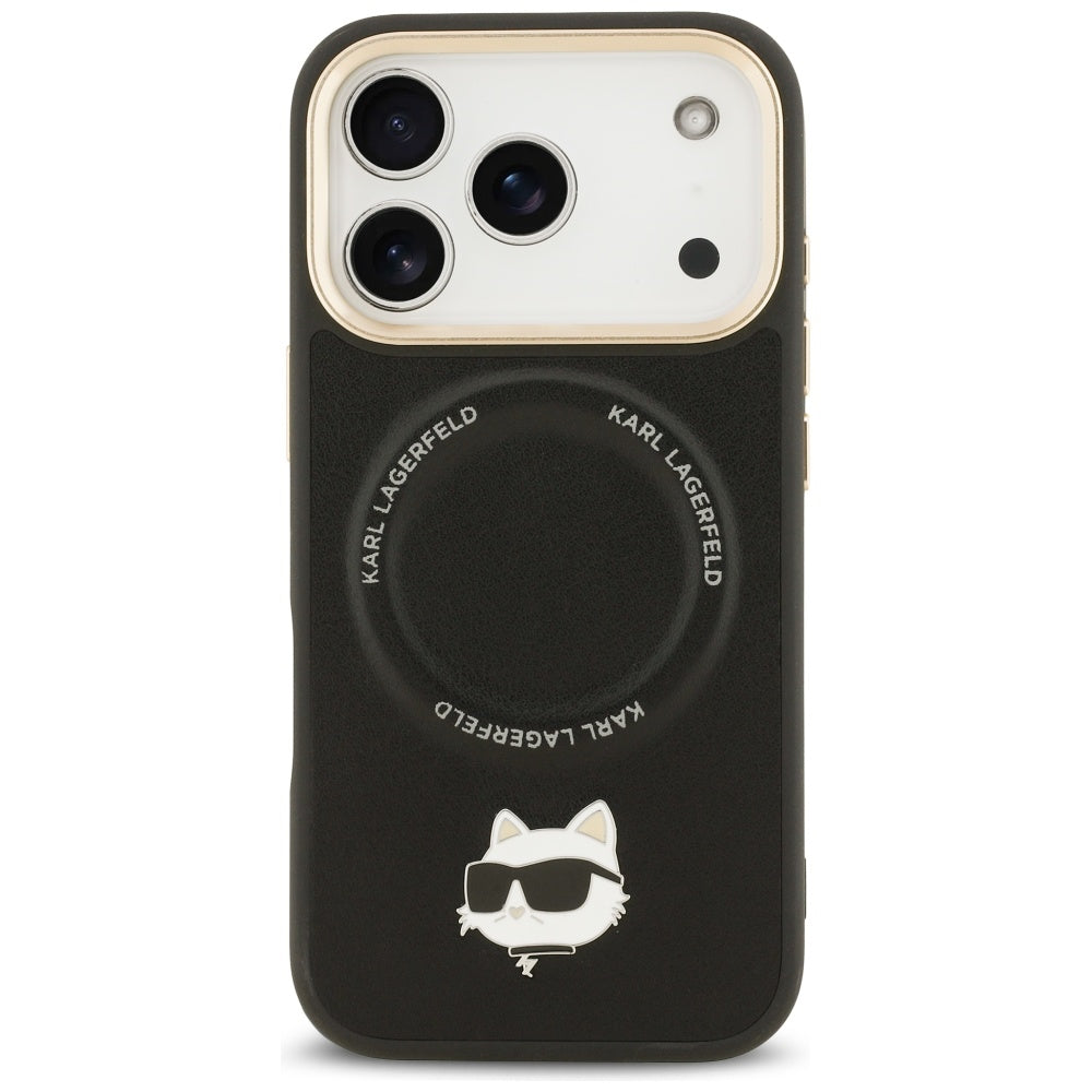 MagSafe Case for Apple iPhone 17 Pro, Karl Lagerfeld, Big Strap Choupette Metal Logo, Black