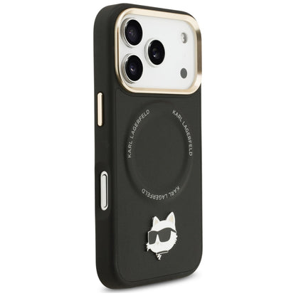 MagSafe Case for Apple iPhone 17 Pro, Karl Lagerfeld, Big Strap Choupette Metal Logo, Black