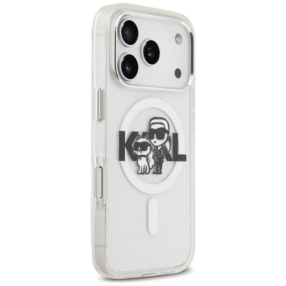 MagSafe Case for Apple iPhone 17 Pro, Karl Lagerfeld, IML Sketch Logo Glitter Karl & Choupette, Transparent