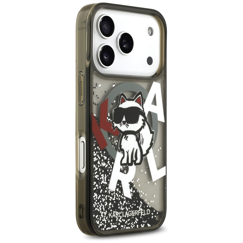 MagSafe Case for Apple iPhone 17 Pro, Karl Lagerfeld, Liquid Glitter Choupette Logo, Black