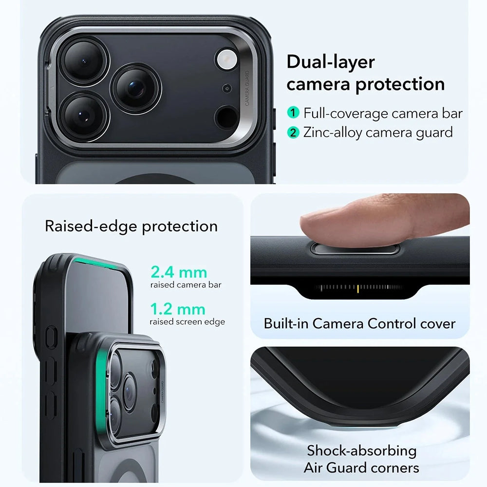 MagSafe Case for Apple iPhone 17 Pro Max, ESR, Classic Hybrid Kickstand, Satin Black