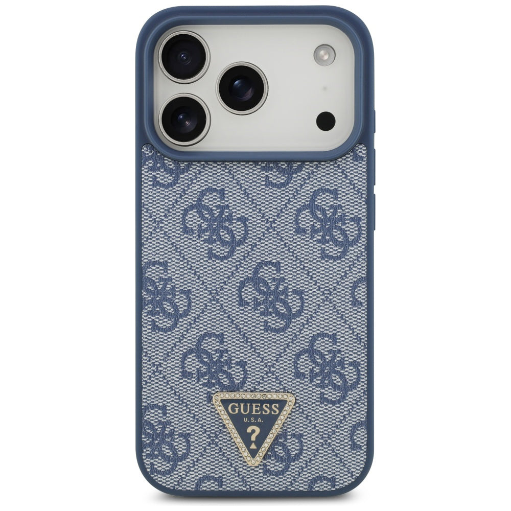 MagSafe Case for Apple iPhone 17 Pro Max, Guess, 4G Triangle Strass, Blue