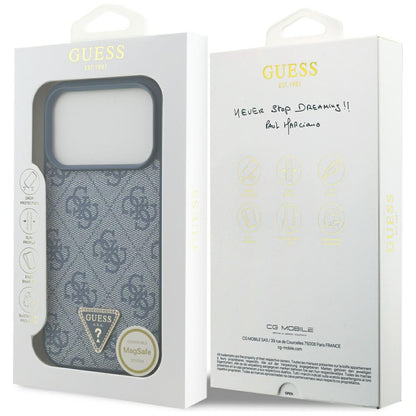 MagSafe Case for Apple iPhone 17 Pro Max, Guess, 4G Triangle Strass, Blue