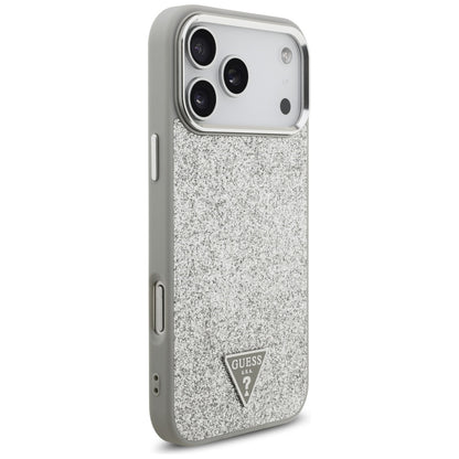 MagSafe Case for Apple iPhone 17 Pro Max, Guess, Glitter Triangle Logo, Silver