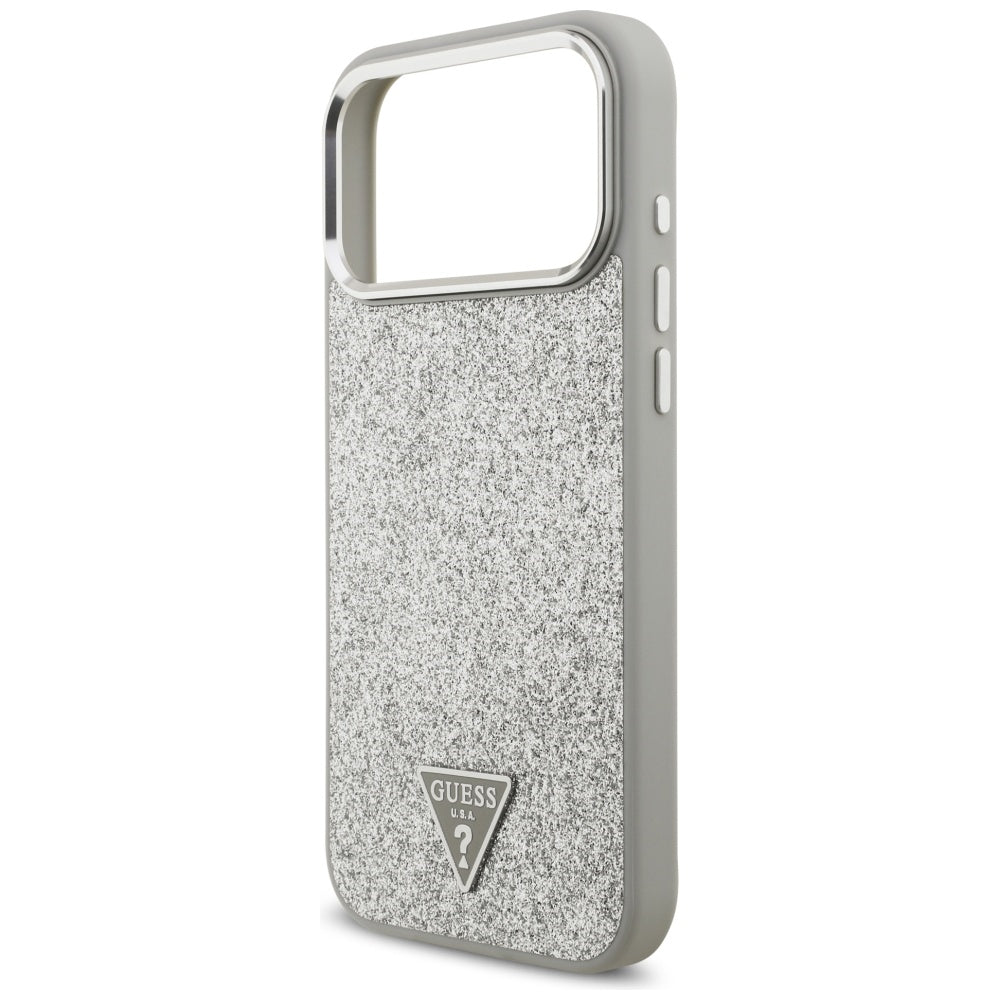 MagSafe Case for Apple iPhone 17 Pro Max, Guess, Glitter Triangle Logo, Silver