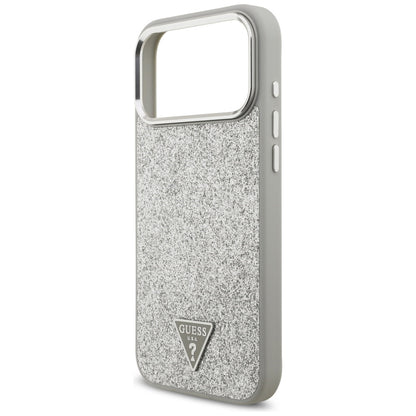 MagSafe Case for Apple iPhone 17 Pro Max, Guess, Glitter Triangle Logo, Silver