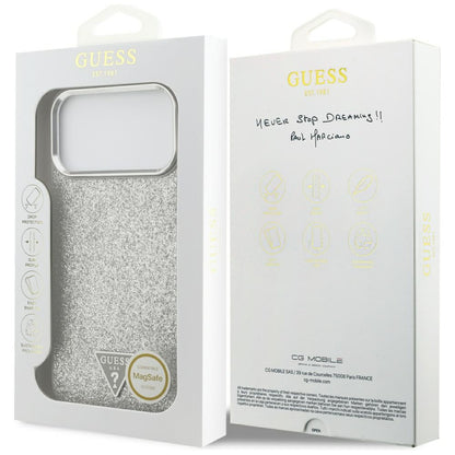 MagSafe Case for Apple iPhone 17 Pro Max, Guess, Glitter Triangle Logo, Silver