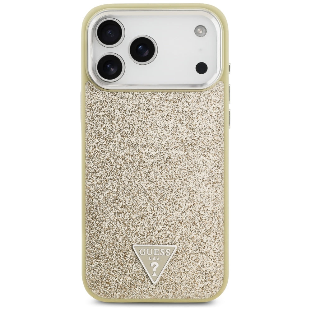 MagSafe Case for Apple iPhone 17 Pro Max, Guess, Glitter Triangle Logo, Gold