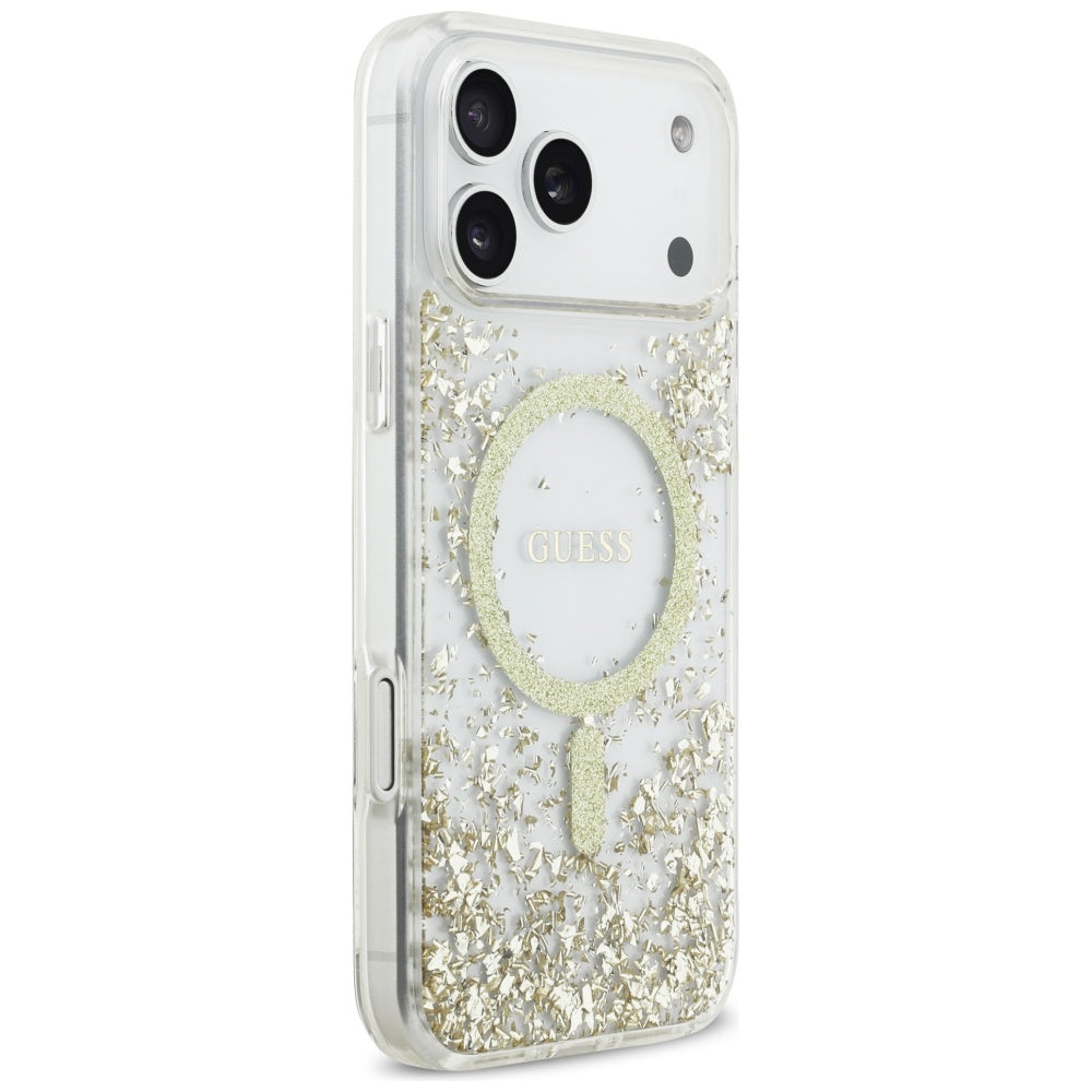 MagSafe Case for Apple iPhone 17 Pro Max, Guess, Resin Bottom Glitter, Gold