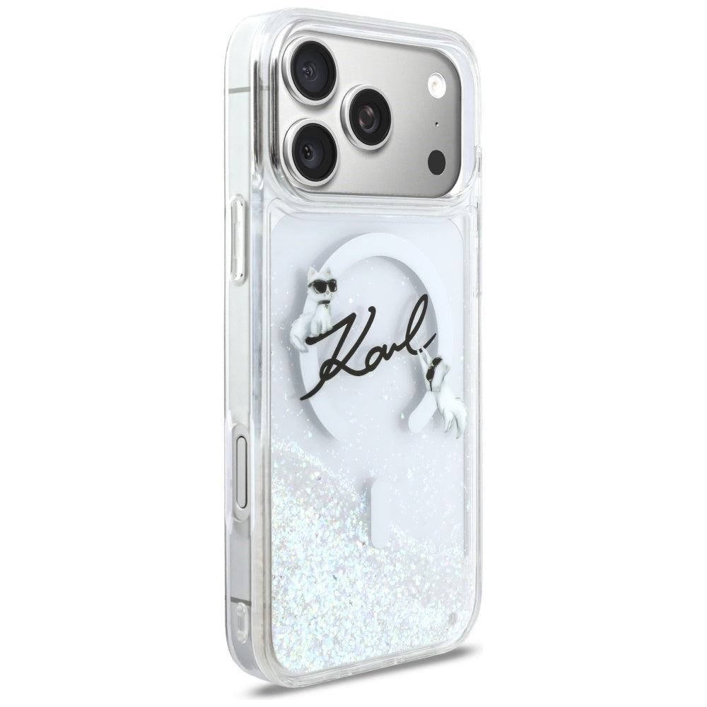 MagSafe Case for Apple iPhone 17 Pro Max, Karl Lagerfeld, Glitter Karl Script Logo, Transparent