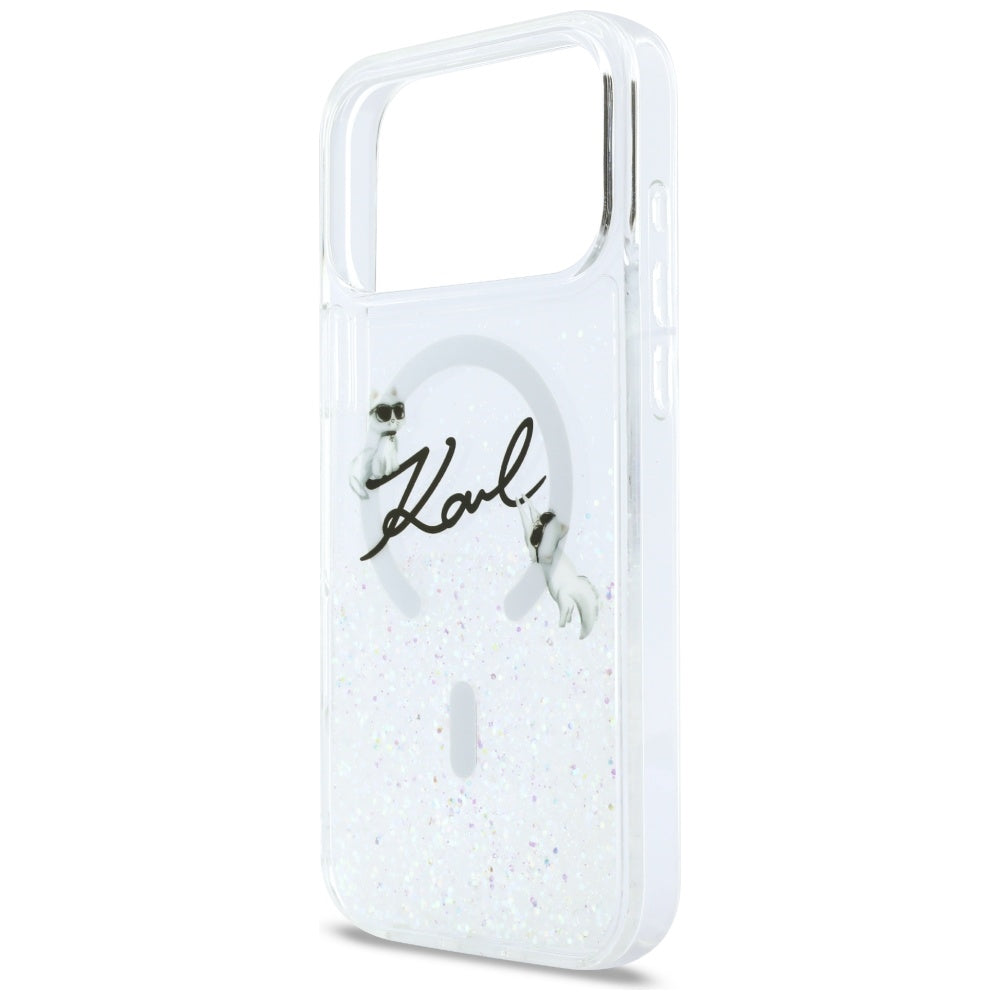MagSafe Case for Apple iPhone 17 Pro Max, Karl Lagerfeld, Glitter Karl Script Logo, Transparent