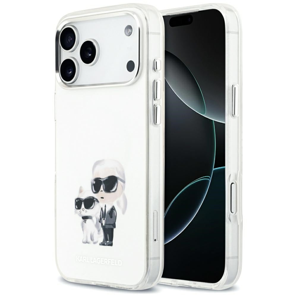MagSafe Case for Apple iPhone 17 Pro Max, Karl Lagerfeld, IML Aquarelle Karl & Choupette Logo, White