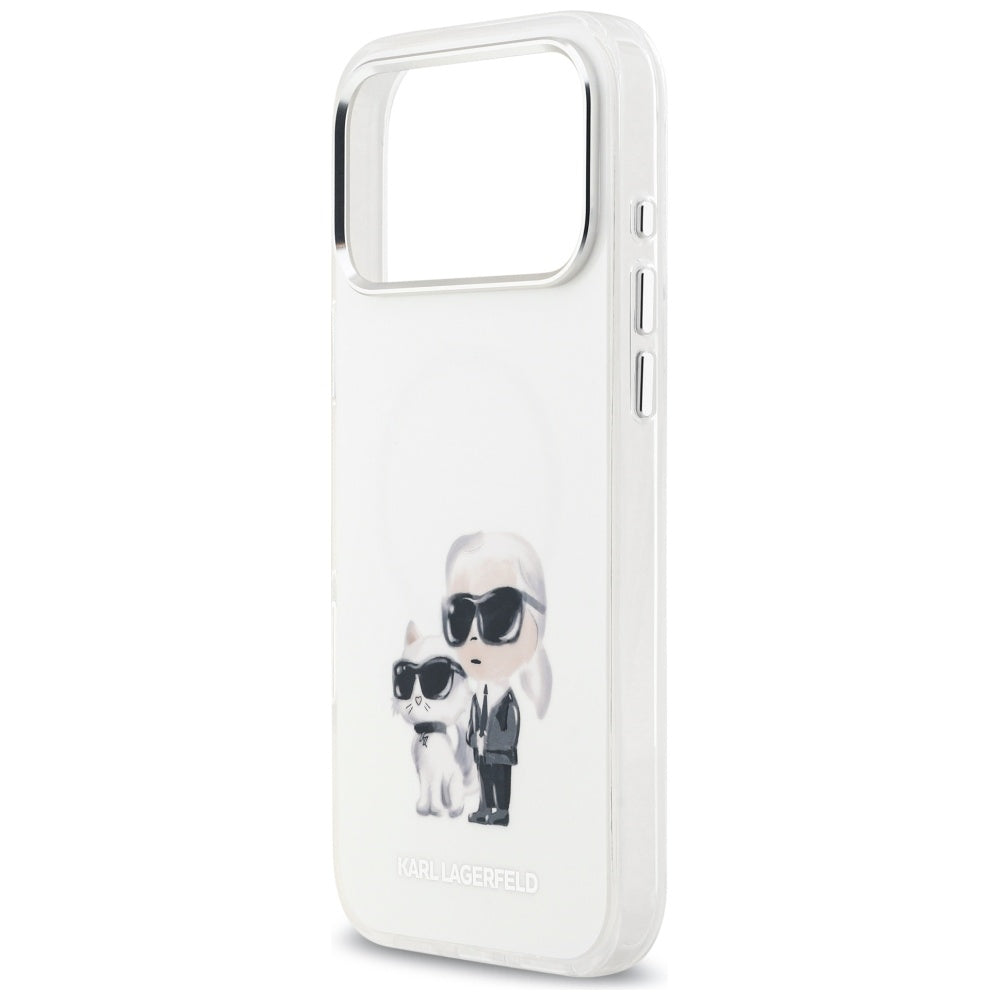 MagSafe Case for Apple iPhone 17 Pro Max, Karl Lagerfeld, IML Aquarelle Karl & Choupette Logo, White