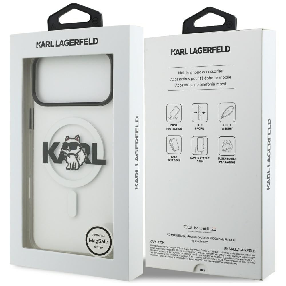 MagSafe Case for Apple iPhone 17 Pro Max, Karl Lagerfeld, IML Sketch Logo Choupette, Transparent
